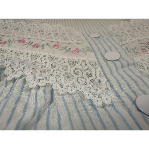 Vtg Nicole Robe Gown Snap Front Womens S Blue White Seersucker Short Sleeve - Picture 5 of 10